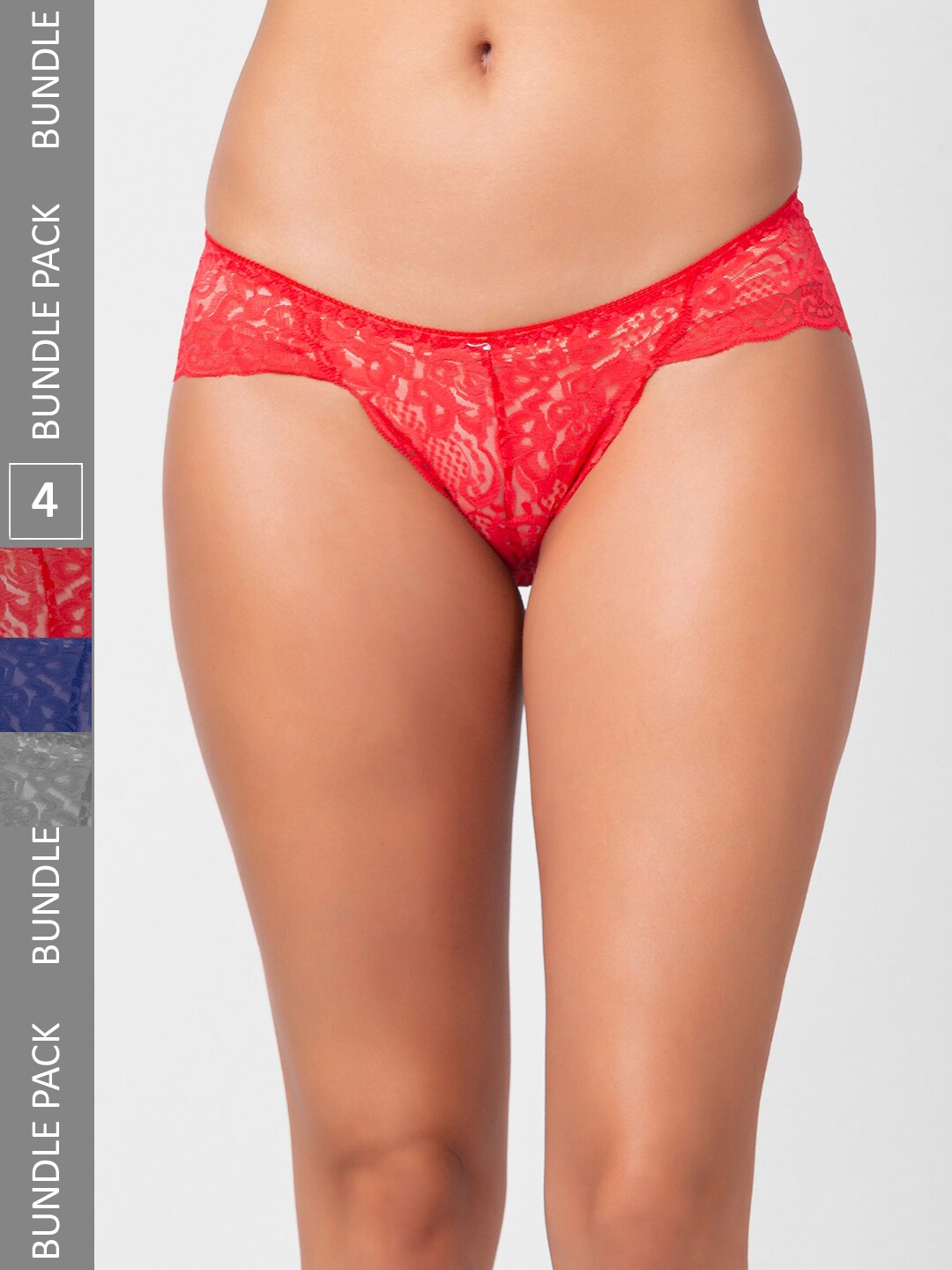 

FashionRack Women Pack of 4 Assorted Self Design Hipsters Briefs