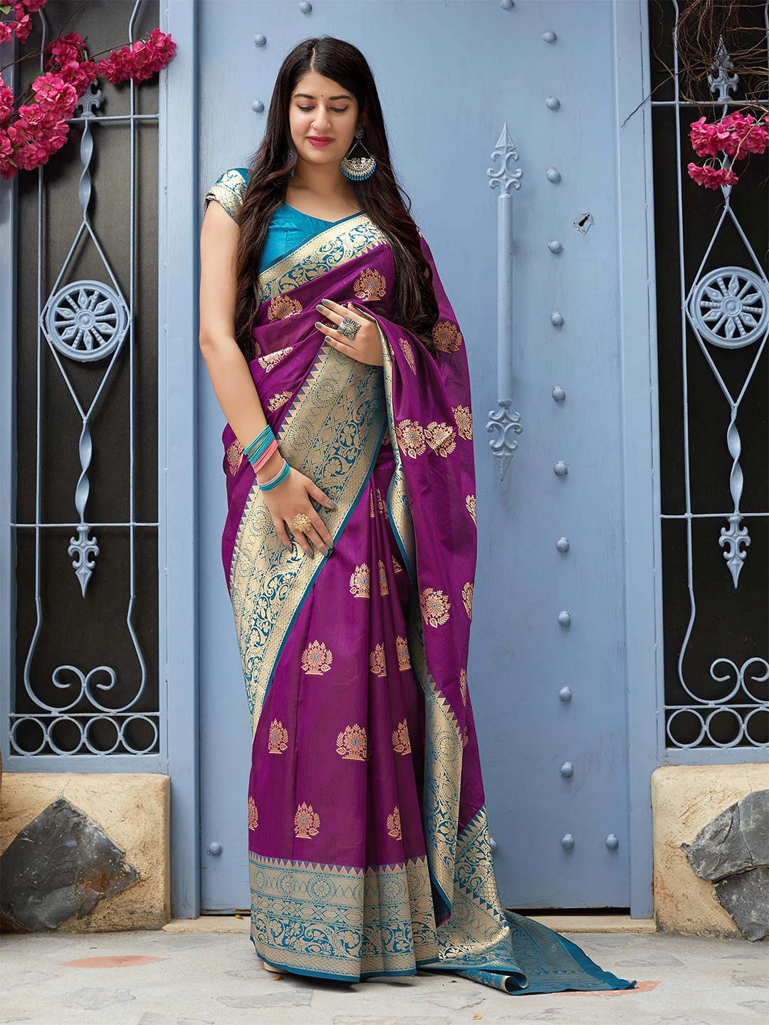 

Wuxi Ethnic Motifs Zari Pure Silk Banarasi Saree, Magenta