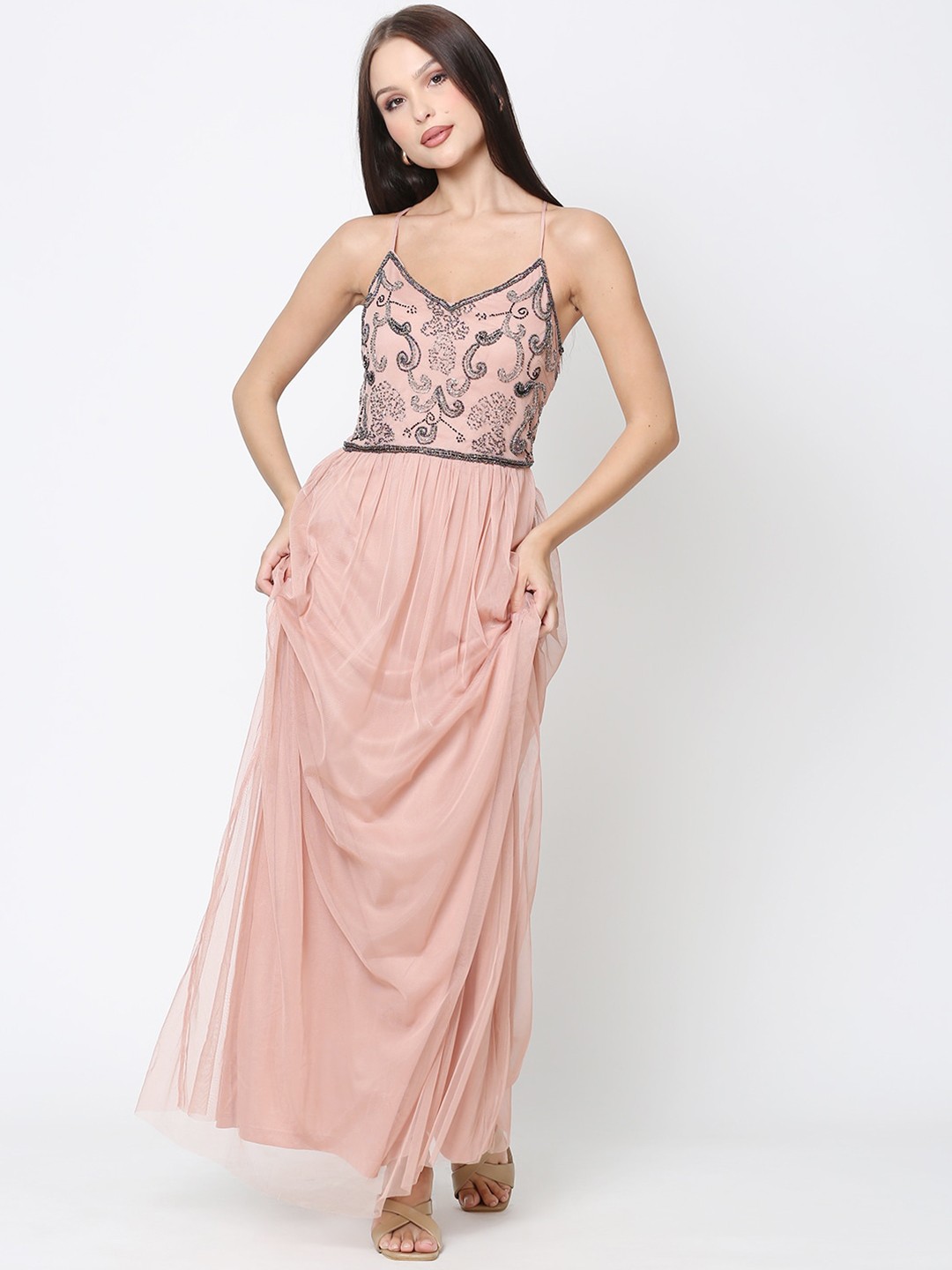 

DRIRO Net Maxi Maxi Dress, Peach