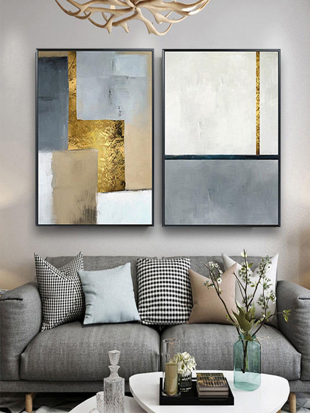 

The Art House Set Of 2 Grey & White Abstract Printed Framed Wall Art