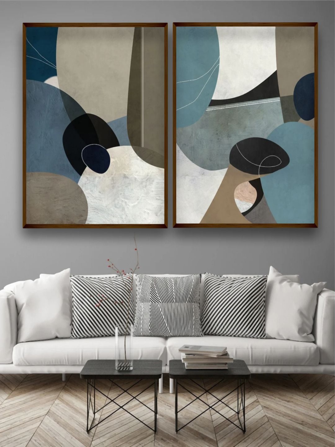 

The Art House Set Of 2 Blue & Olive Abstract Printed Framed Wall Art