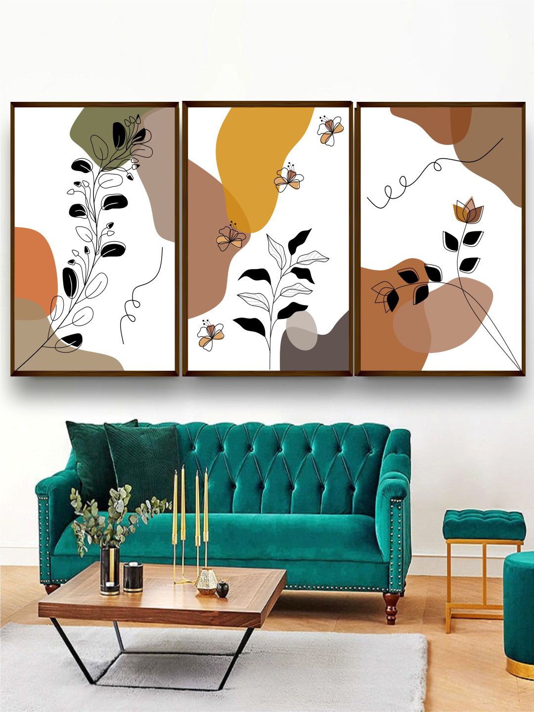 

The Art House Set Of 3 Brown & Yellow Abstract Printed Framed Wall Art