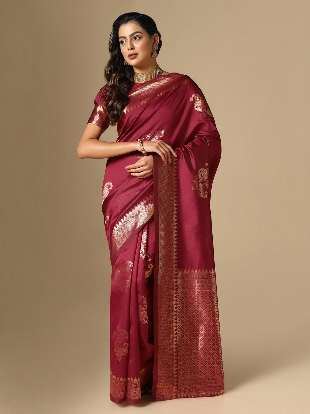 

KALINI Woven Design Zari Saree, Maroon