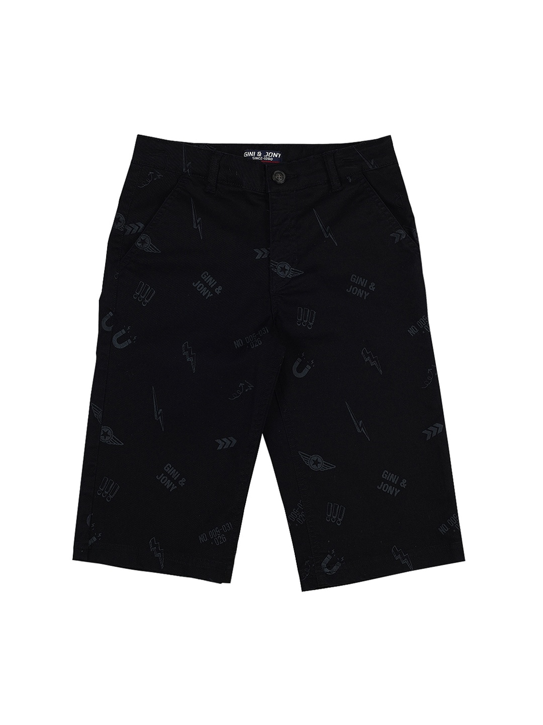 

Gini and Jony Boys Conversational Printed Cotton Shorts, Black