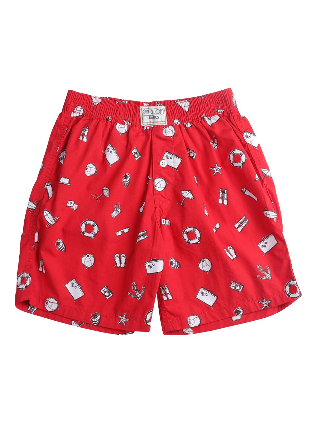 

Gini and Jony Boys Printed Cotton Shorts, Red