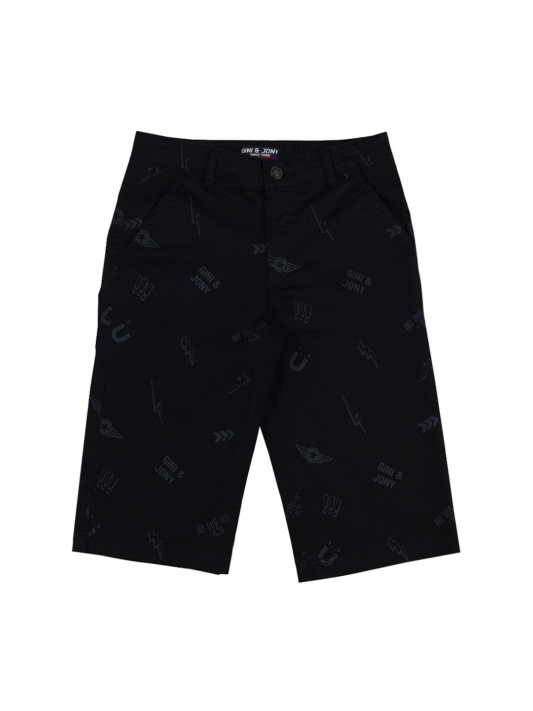 

Gini and Jony Boys Cotton Conversational Printed Shorts, Black