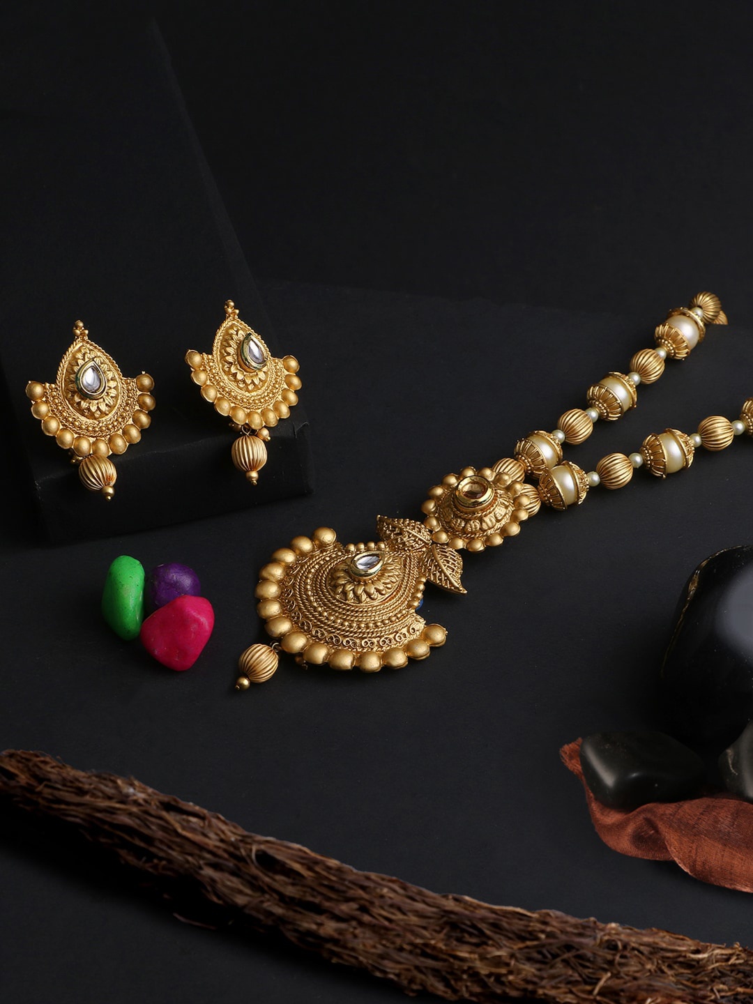 

Adwitiya Collection Gold-Plated Pearl Beaded Jewellery Set