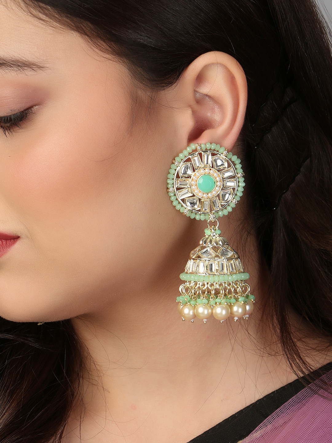 

Adwitiya Collection Green & White Classic Jhumkas Earrings