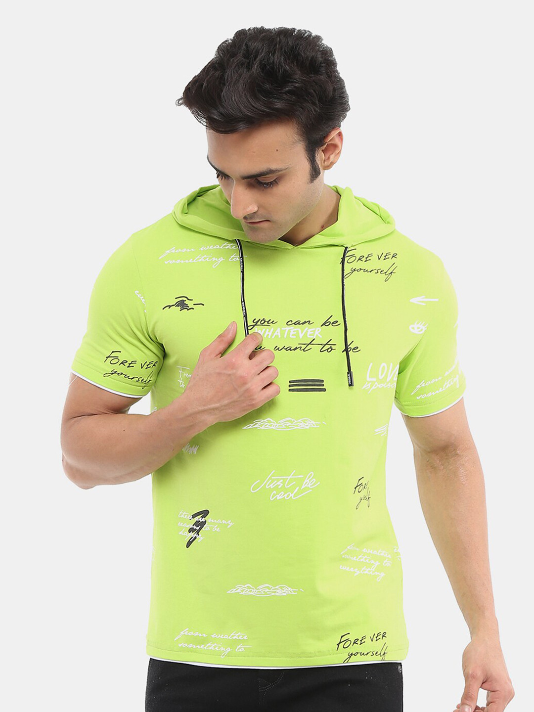 

V-Mart Men Typography Printed Slim Fit T-shirt, Lime green