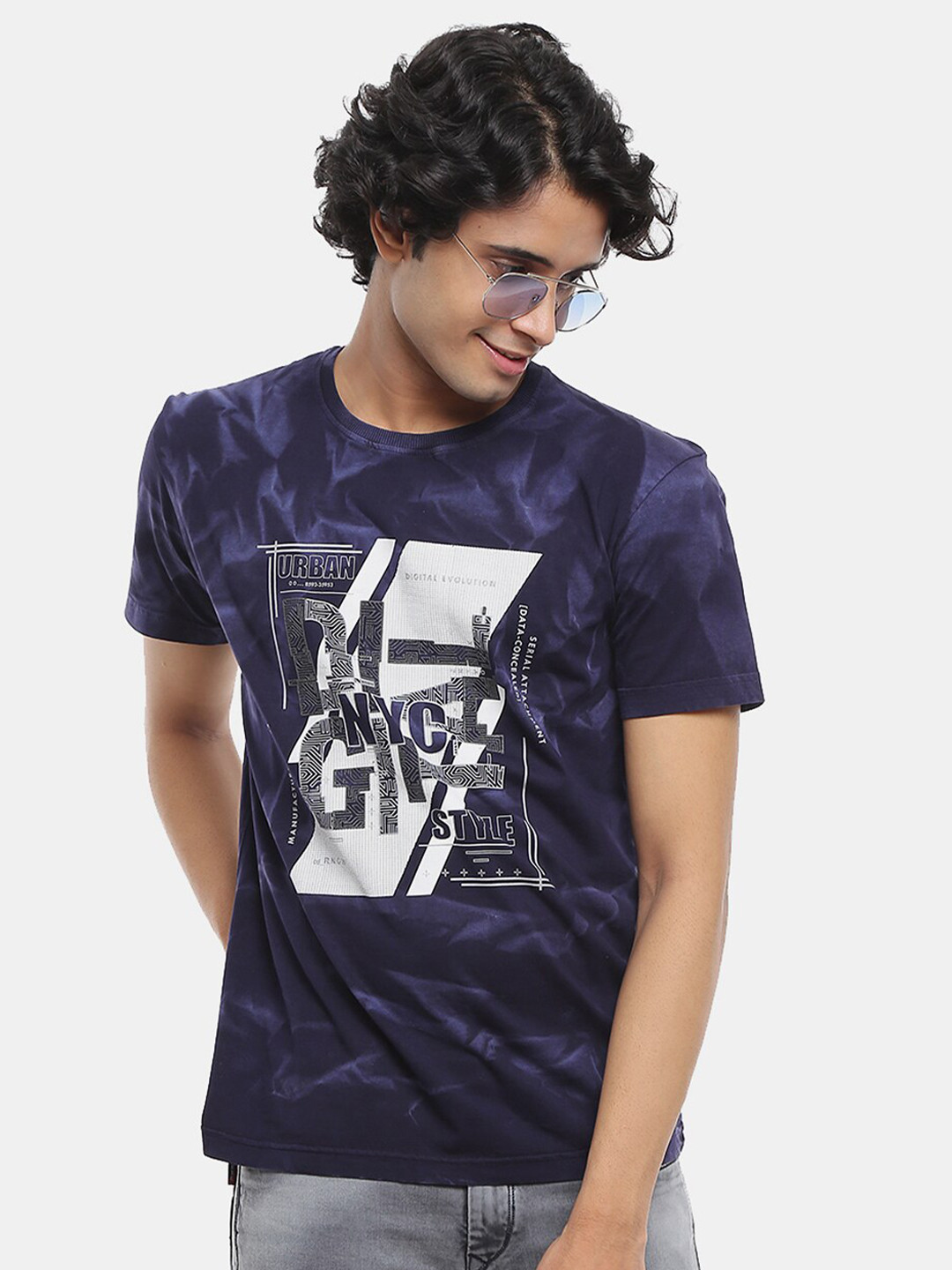 

V-Mart Men Typography Printed Cotton T-shirt, Navy blue