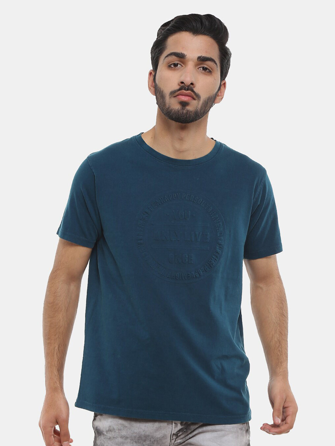 

V-Mart Men Slim Fit Cotton T-shirt, Teal