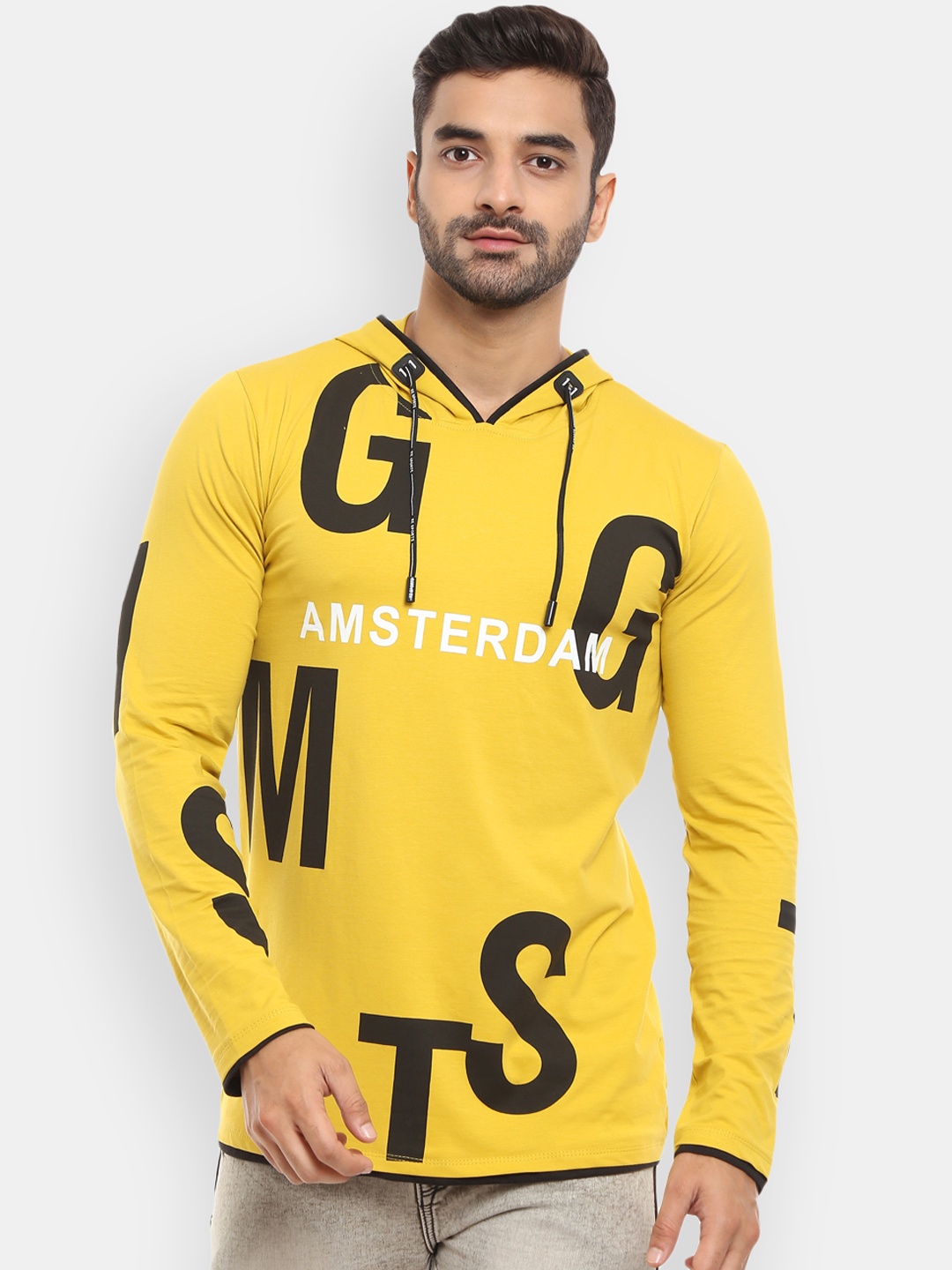 

V-Mart Men Typography Printed Slim Fit Cotton T-shirt, Mustard