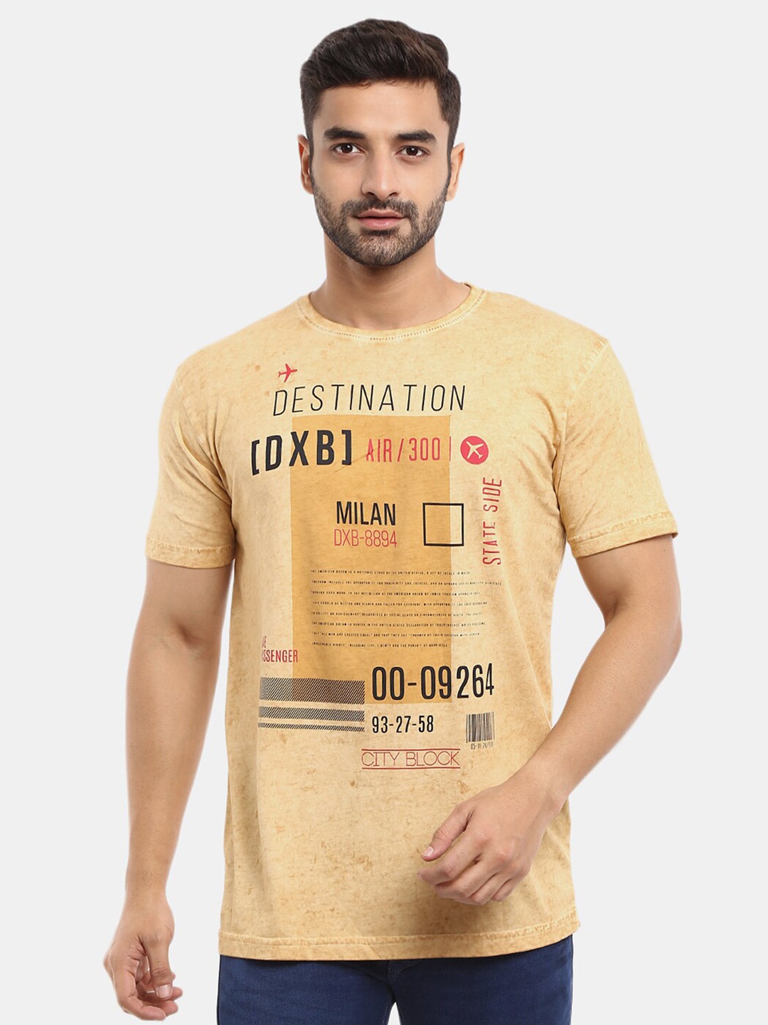 

V-Mart Men Printed Slim Fit T-shirt, Brown