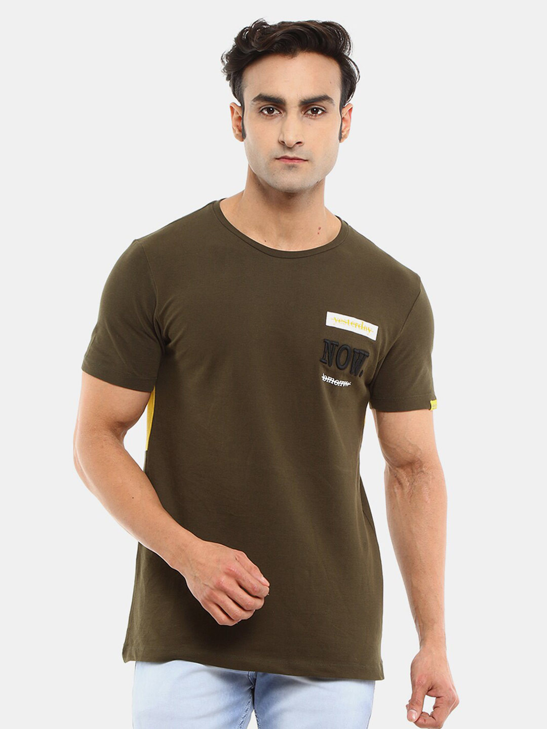 

V-Mart Men Solid Slim Fit Cotton T-shirt, Olive