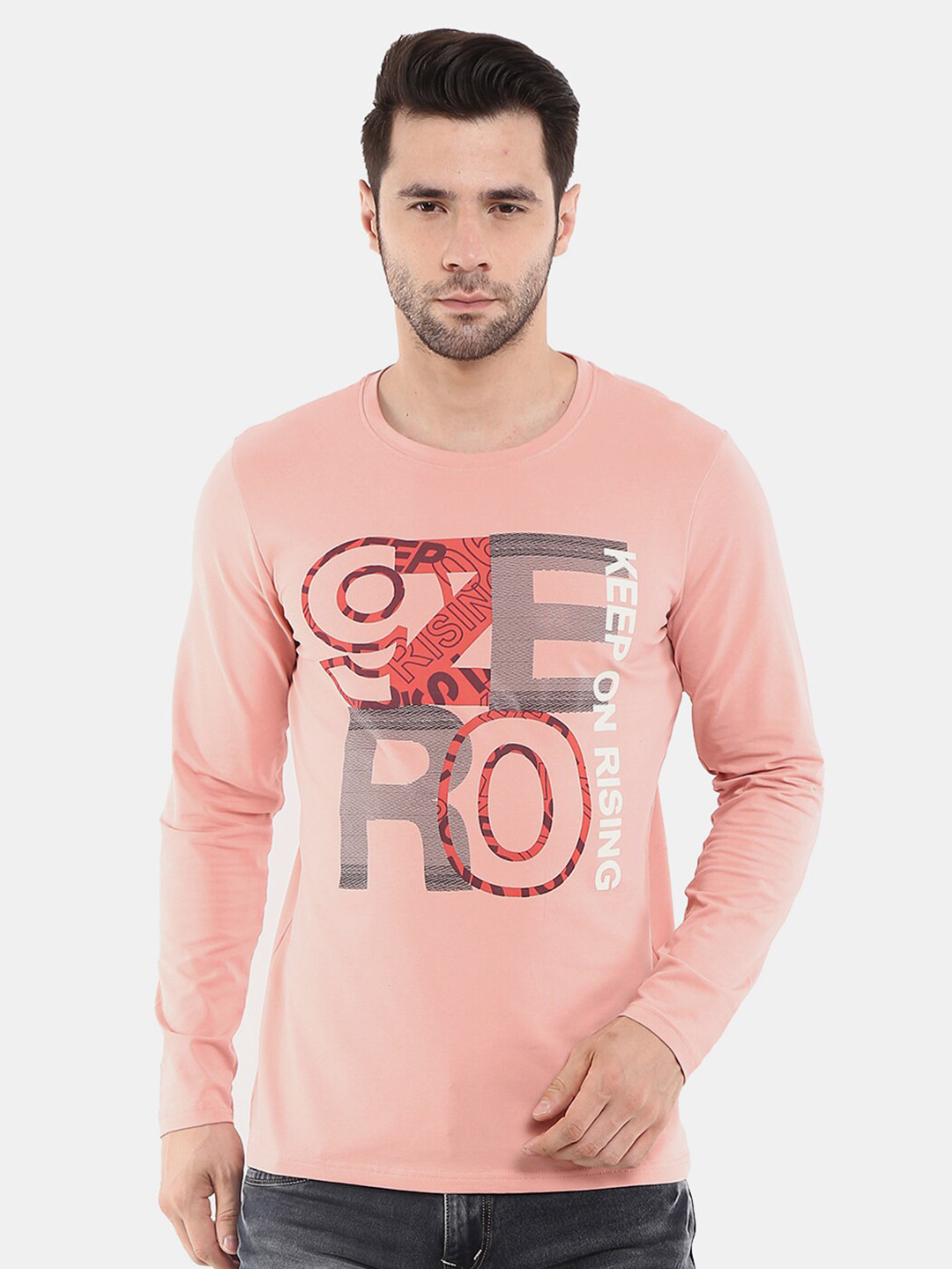 

V-Mart Men Typography Printed Slim Fit Cotton T-shirt, Pink