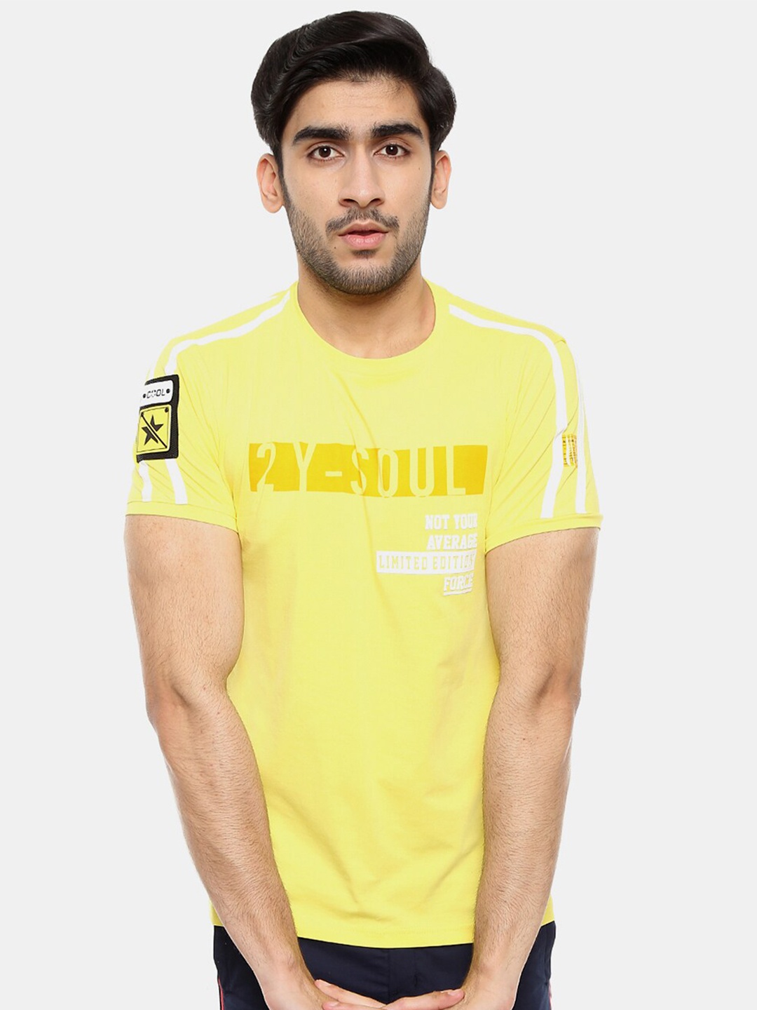 

V-Mart Men Typography Printed Slim Fit Cotton T-shirt, Yellow