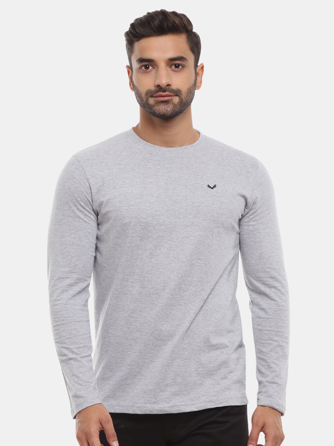 

V-Mart Men Round Neck Slim Fit Cotton T-shirt, Grey melange