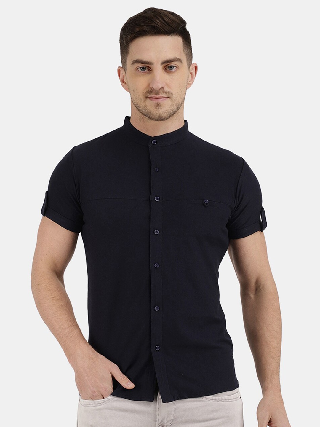 

V-Mart Men Slim Fit Casual Cotton Shirt, Navy blue