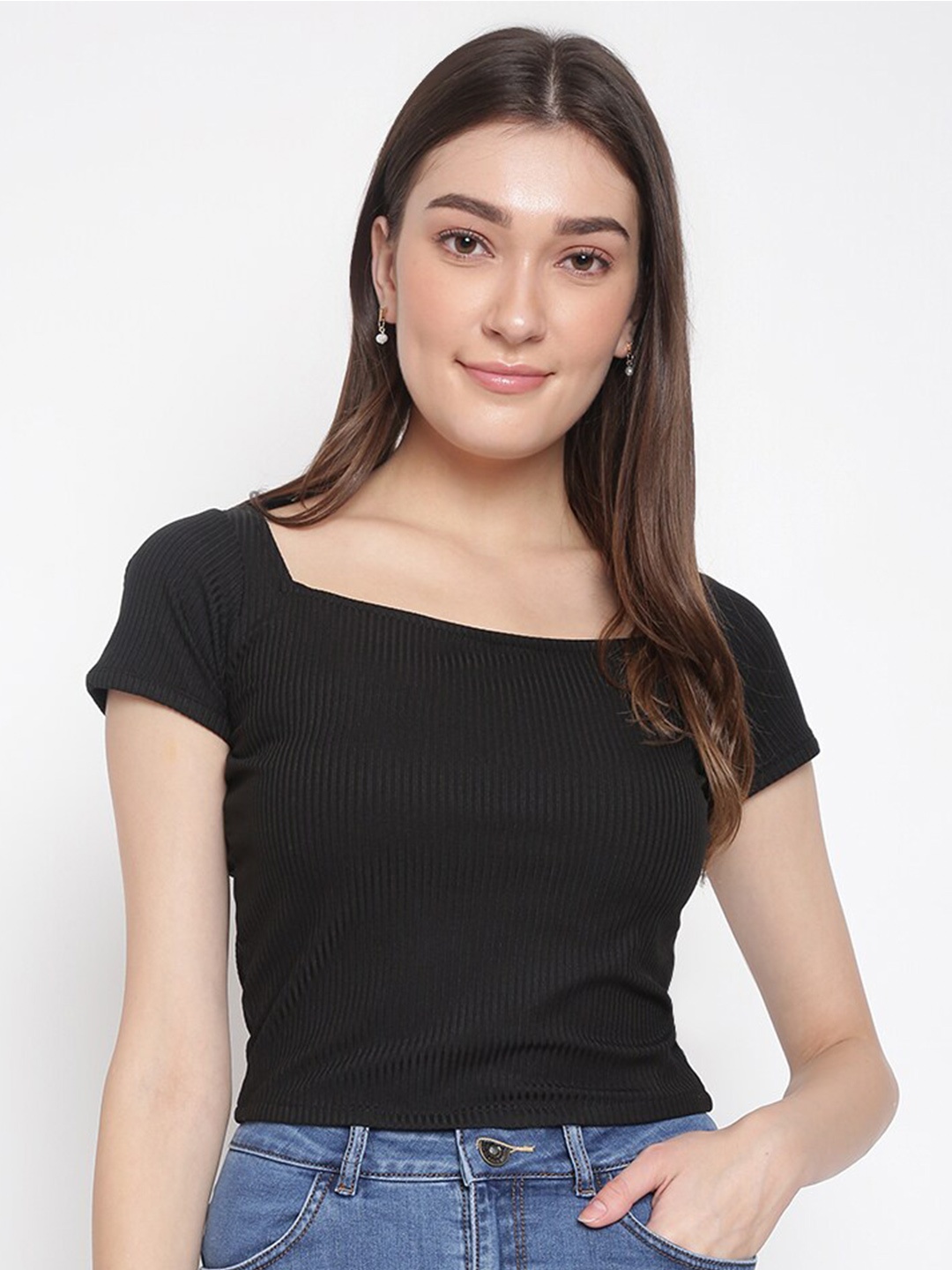 

DUDITI Women Slim Fit Cotton T-shirt, Black