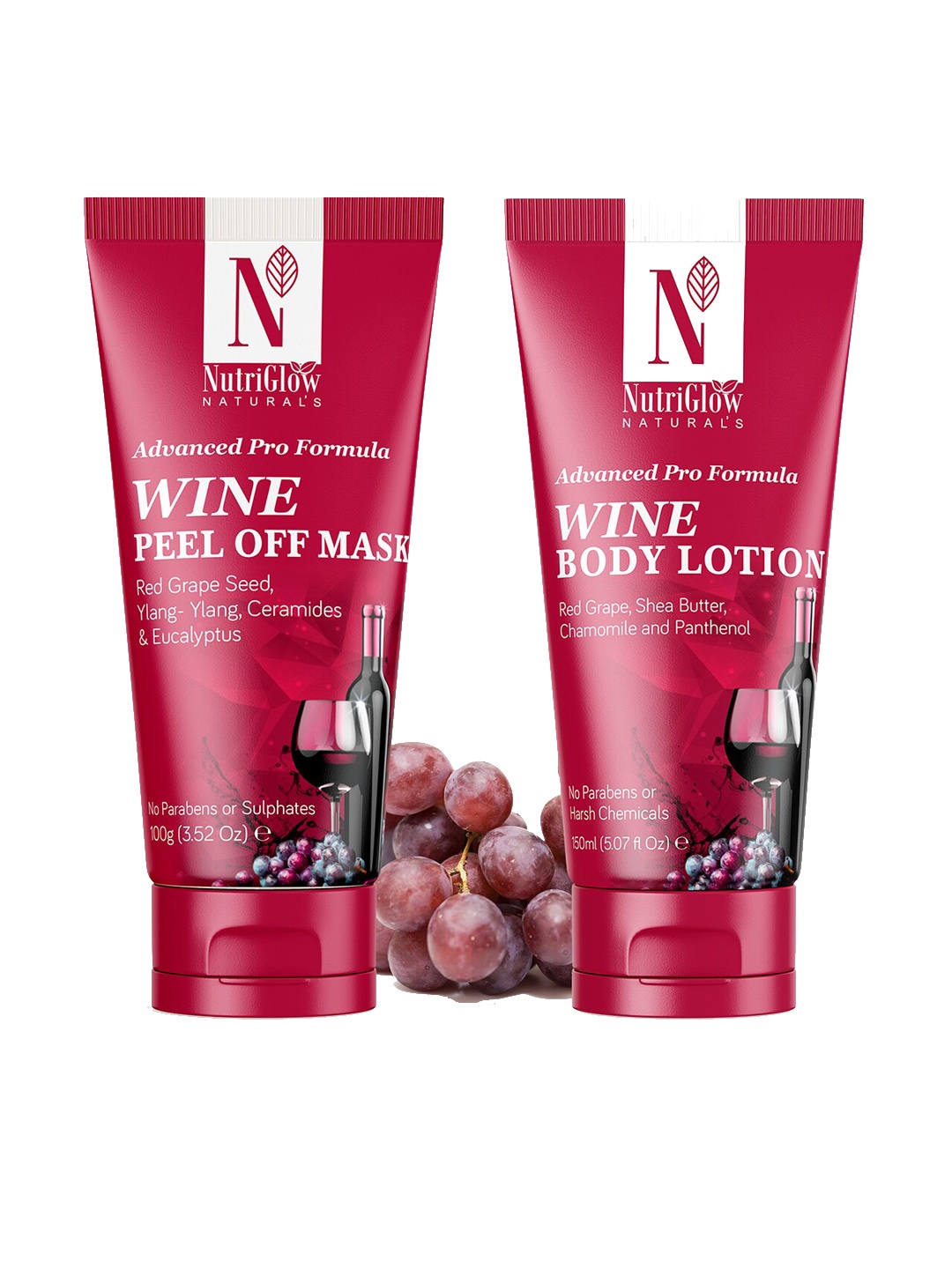 

NutriGlow Naturals Pack of 2 Wine Peel Off Mask-100gm & Wine Body Lotion-150ml, Red