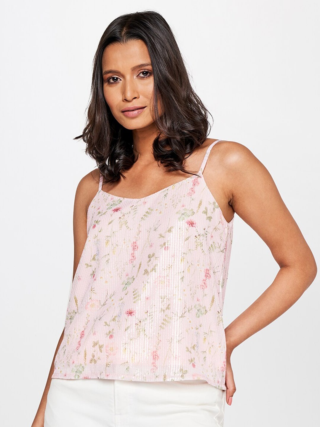 

AND Shoulder Straps Floral Print Top, Pink