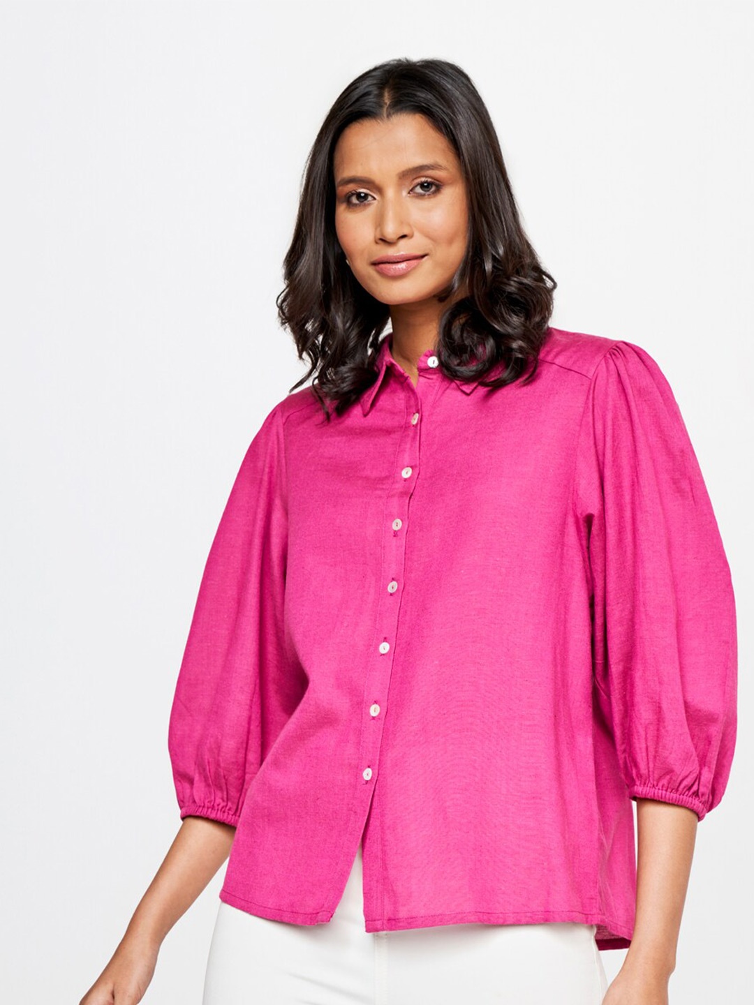 

AND Shirt Collar Shirt Style Top, Pink