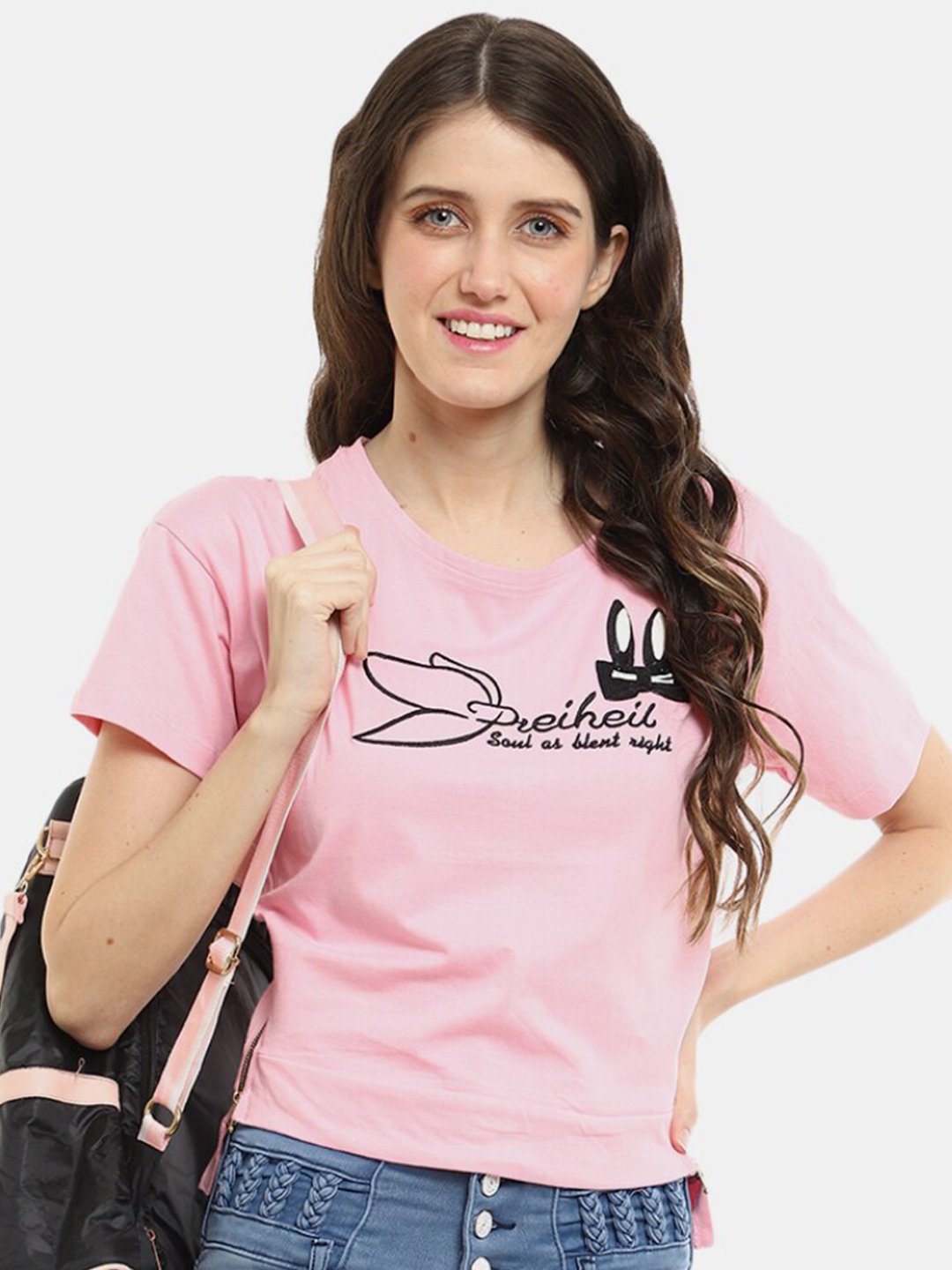 

V-Mart WomenTypography Printed Cotton T-shirt, Pink