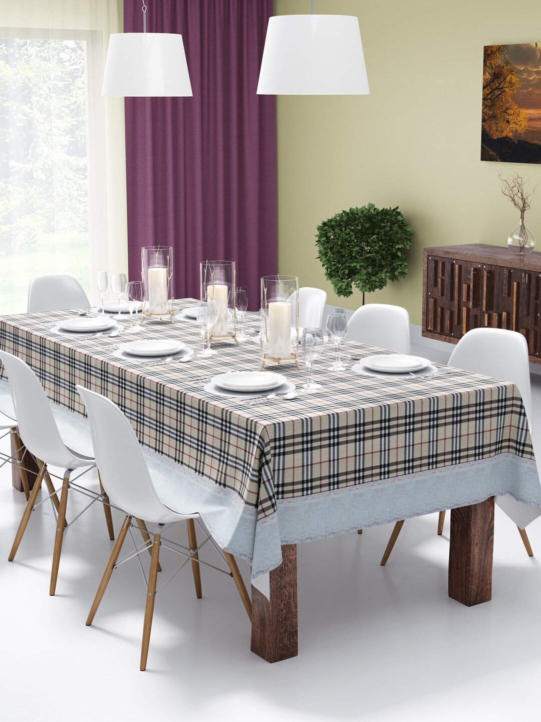 

BIANCA La-Italia Beige Checked 6-Seater Table Cover