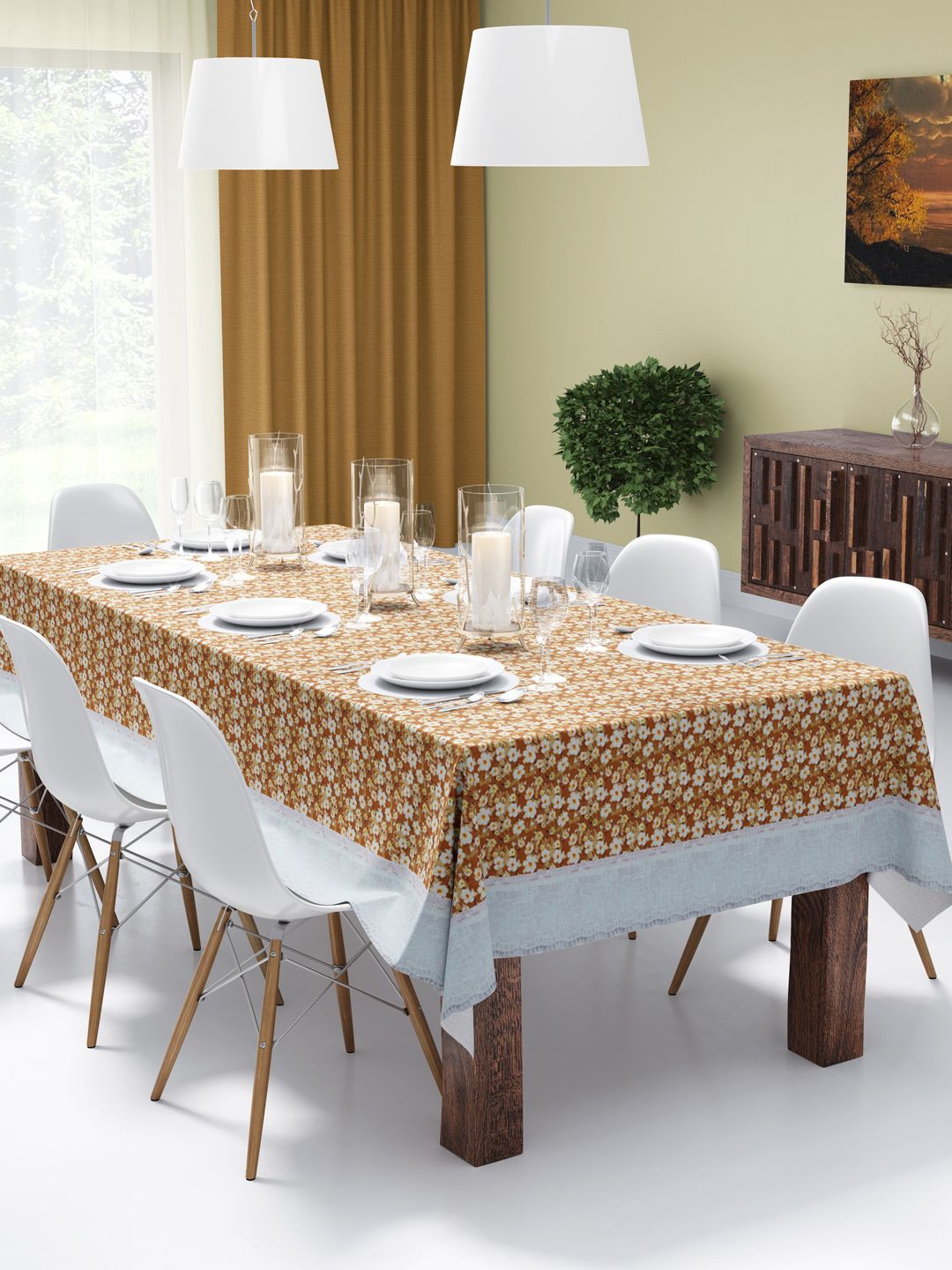

BIANCA La-Italia Brown & White Printed 6-Seater Table Cover