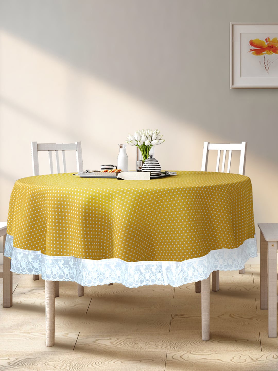 

BIANCA Yellow Polka Dot Printed 4 Seater Round Table Cover