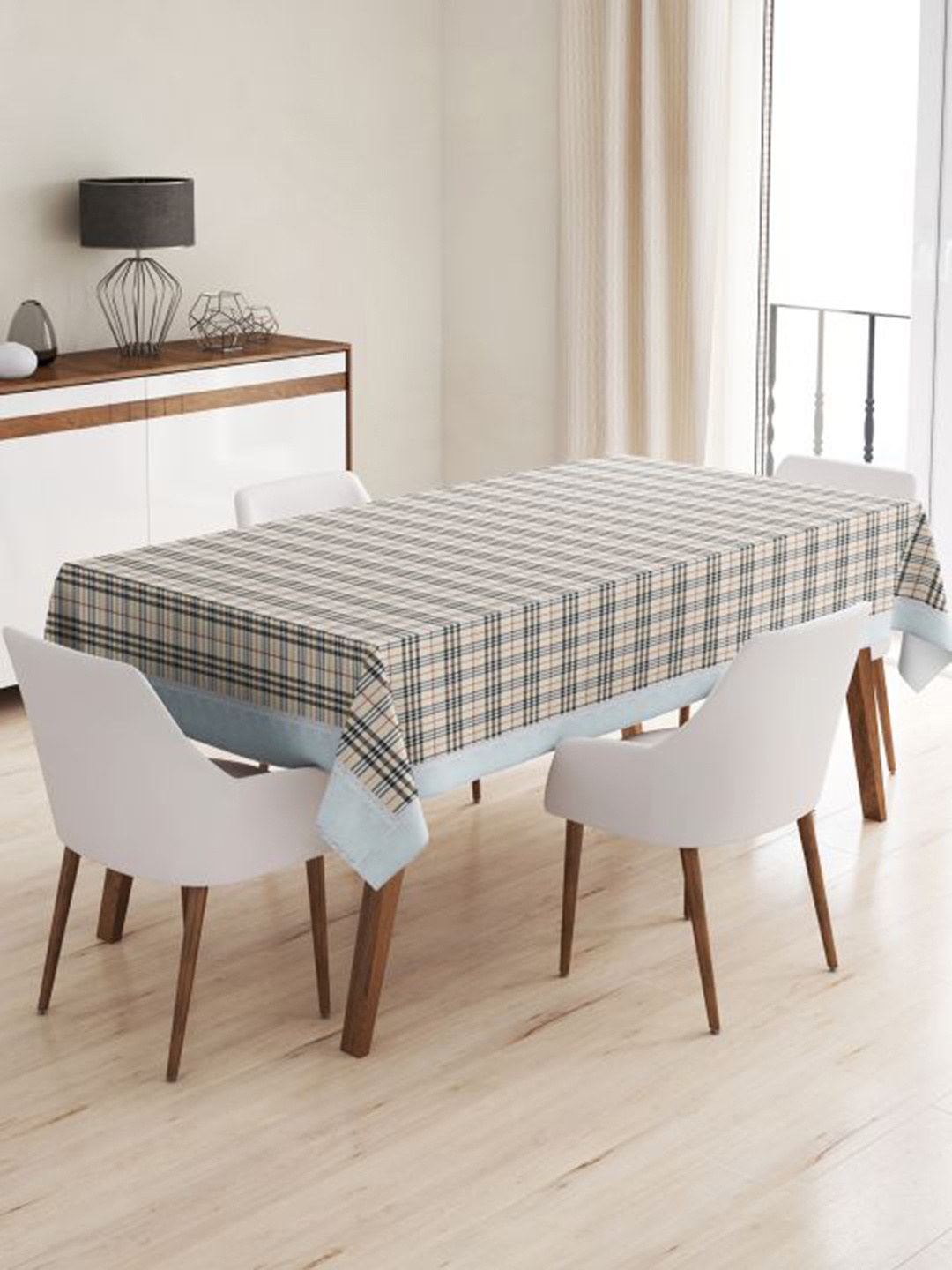 

BIANCA Beige Checked 4-6 Seater Rectangular Table Cover