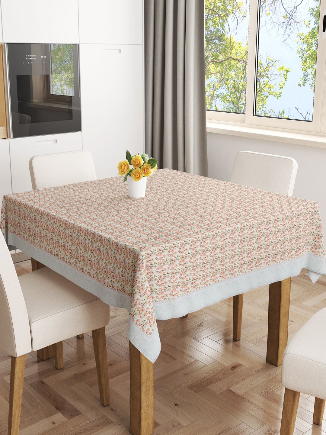 

BIANCA Orange & White Printed 4-Seater Table Cover