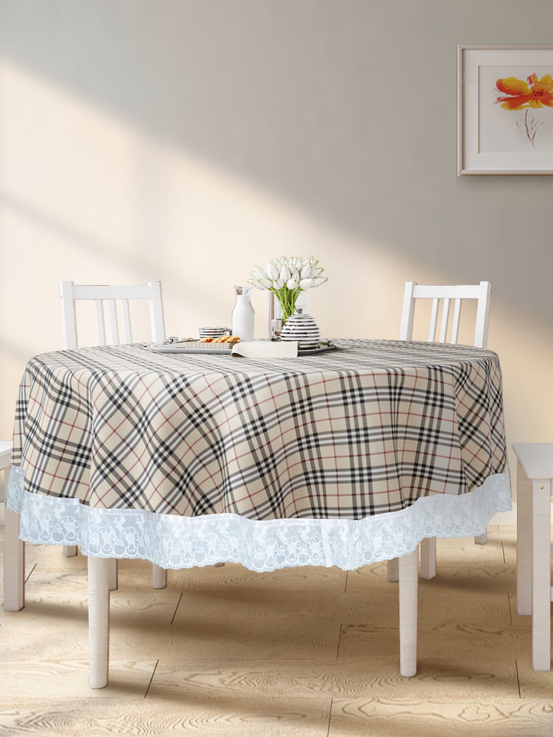 

BIANCA Beige Checked 4-Seater Dining Table Cover