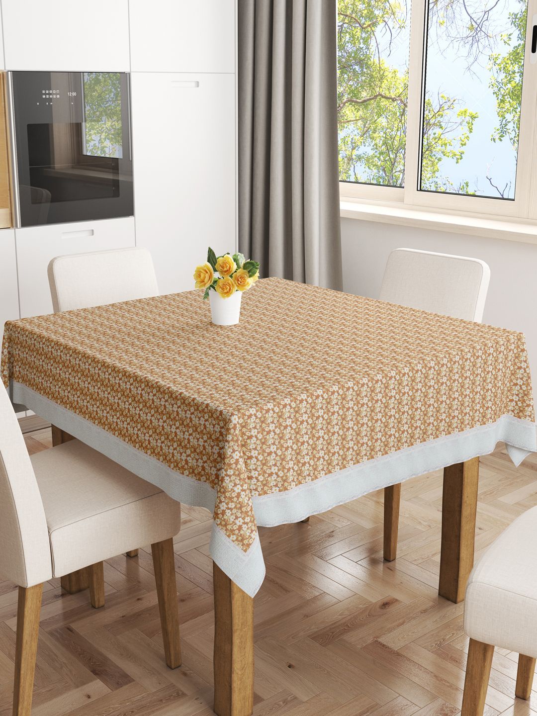 

BIANCA Brown Floral Printed 4 Seater Square Table Cover