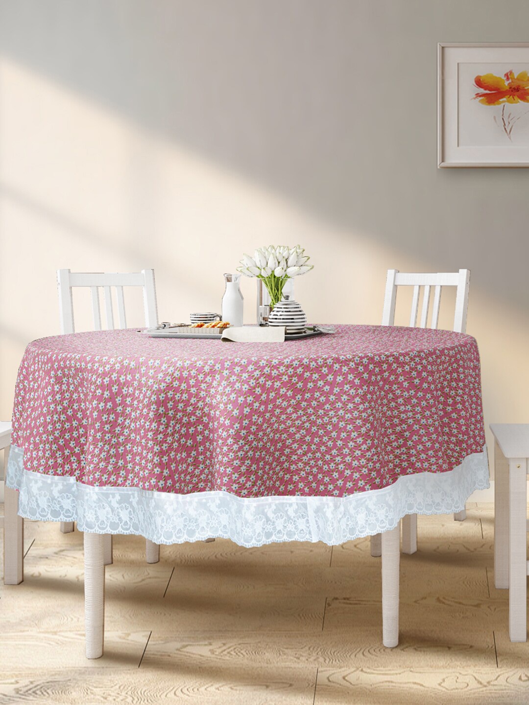 

BIANCA Floral Printed 4 Seater Table Cover, Pink