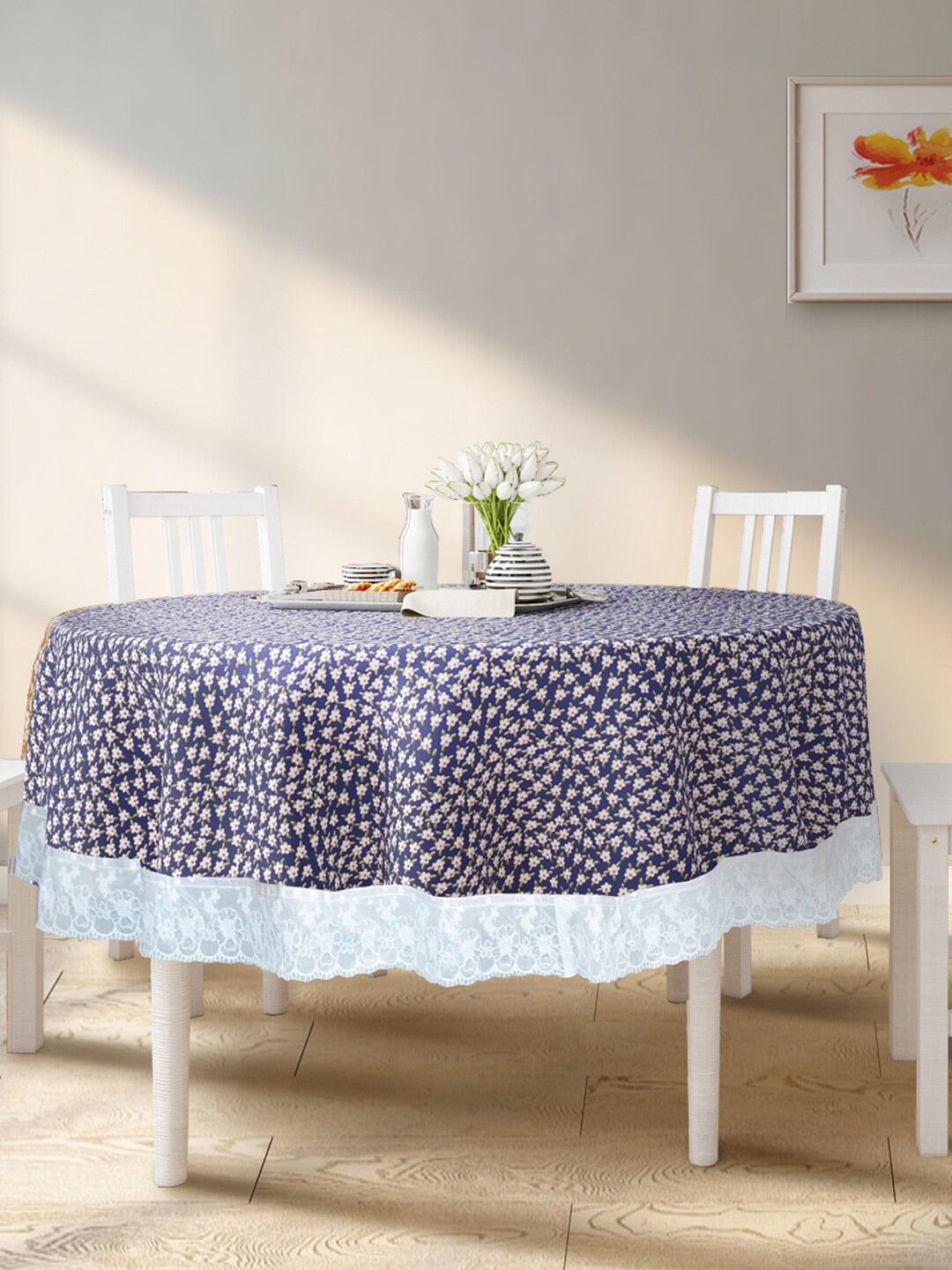 

BIANCA Blue Floral Printed 4 Seater Round Table Cover