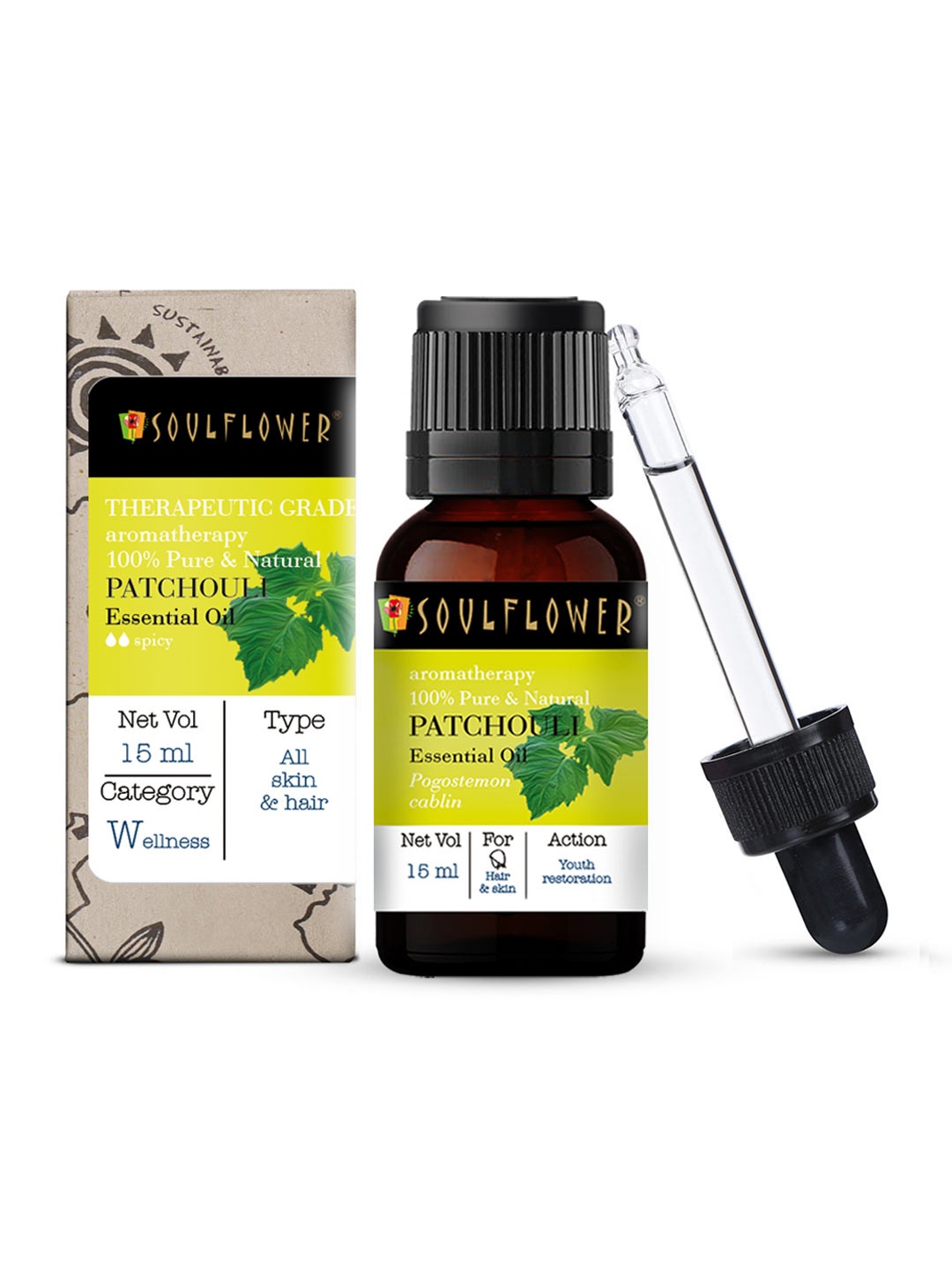 

Soulflower Patchouli Essential Oil 15 ml, Lime green