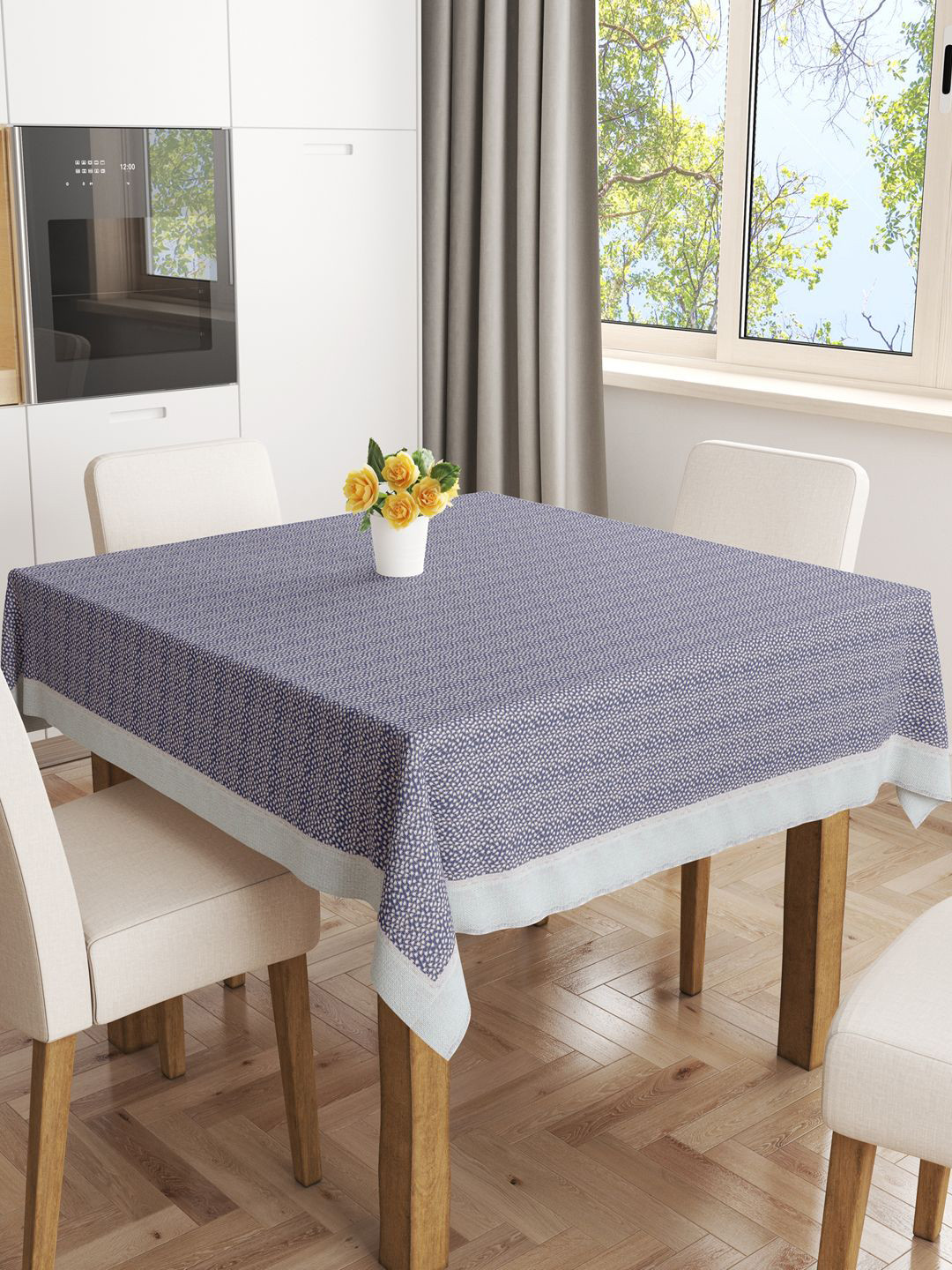 

BIANCA Blue Floral Printed Anti-Slip 4 Seater Square Table Cover