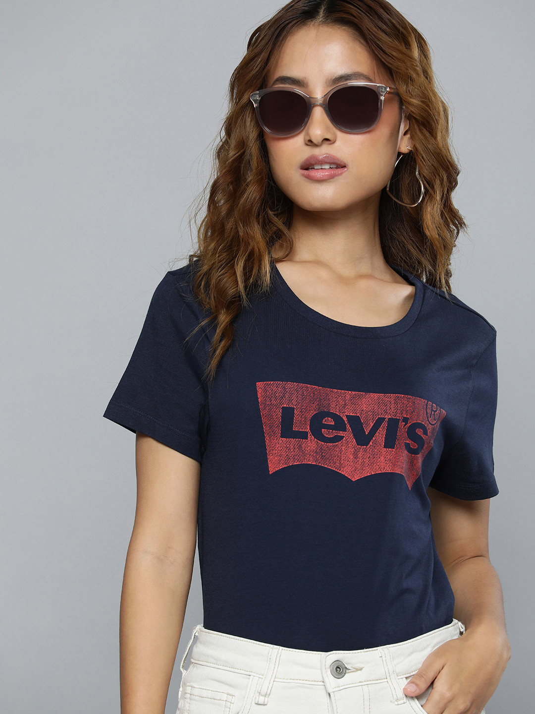 

Levis Women Pure Cotton Brand Logo Printed T-shirt, Navy blue