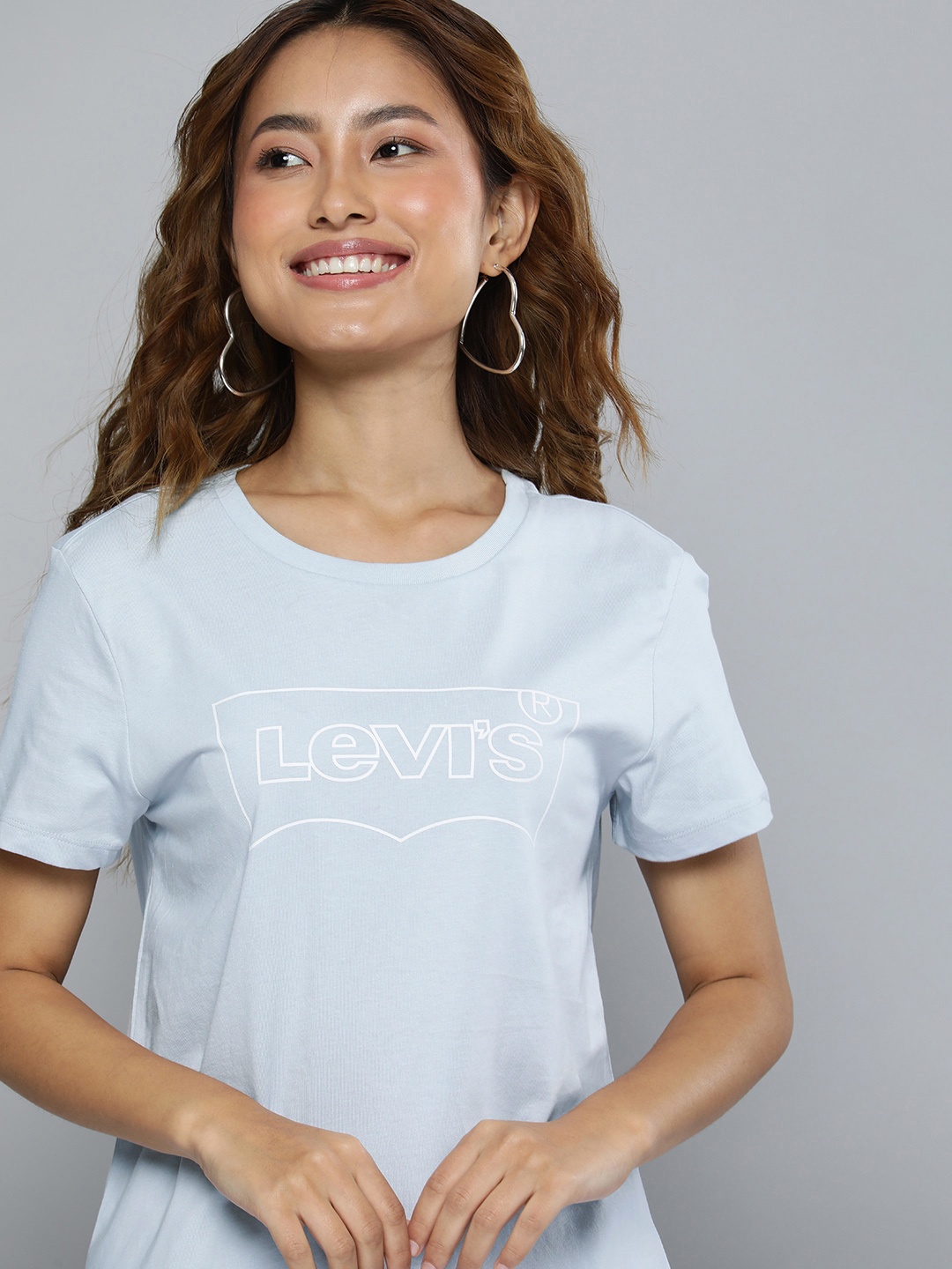 

Levis Women Pure Cotton Brand Logo Printed T-shirt, Blue