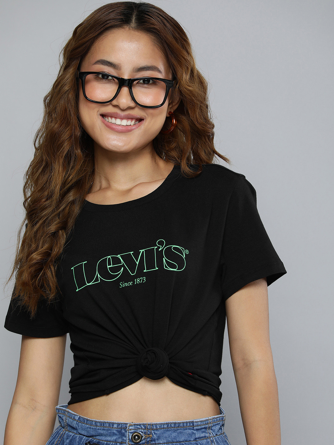 

Levis Women Pure Cotton Brand Logo Printed T-shirt, Black