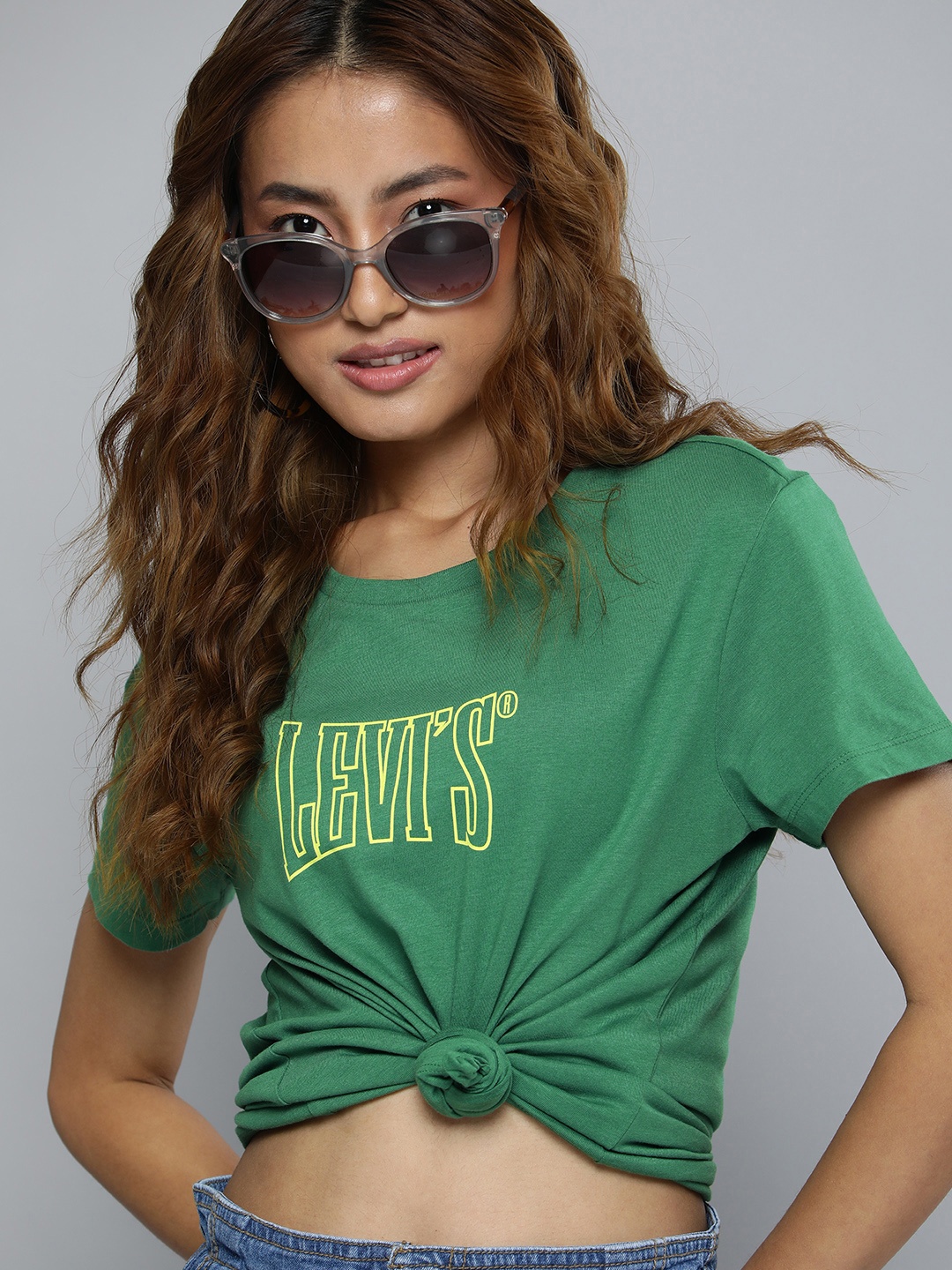 

Levis Women Pure Cotton Brand Logo Printed T-shirt, Green