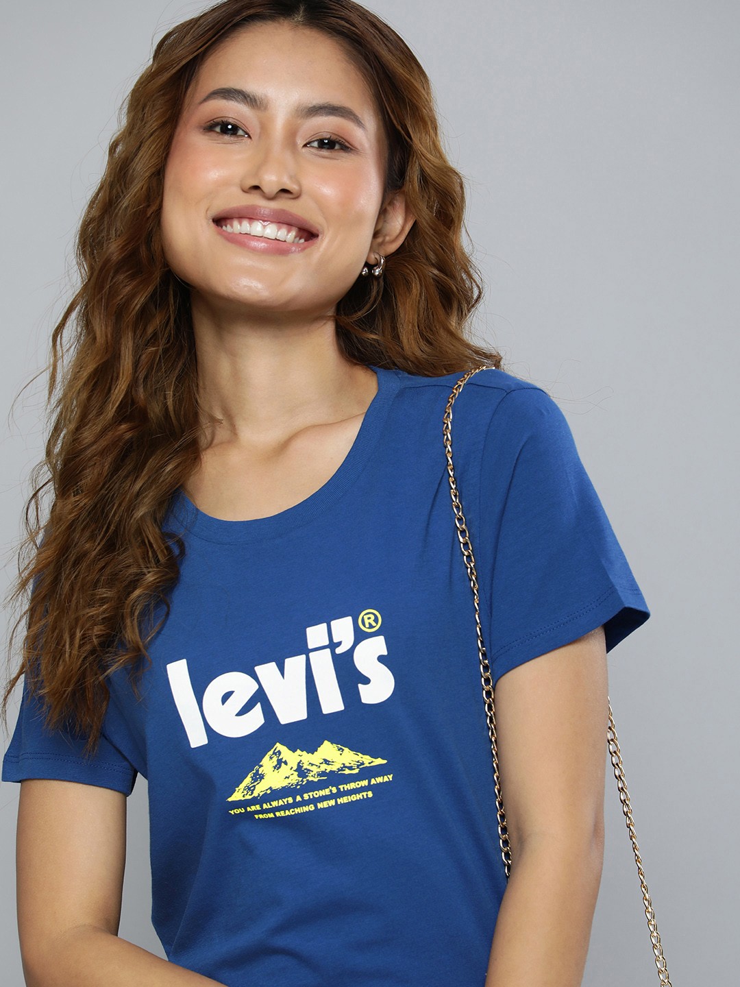 

Levis Women Pure Cotton Brand Logo Printed T-shirt, Blue
