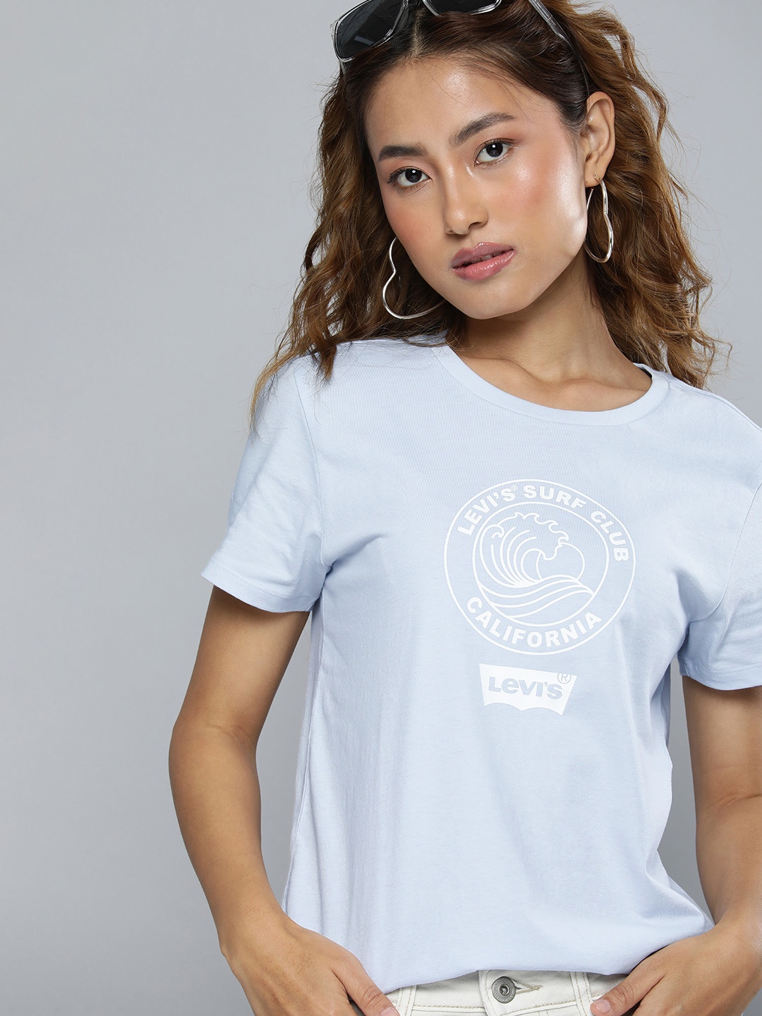 

Levis Women Pure Cotton Brand Logo Printed T-shirt, Blue