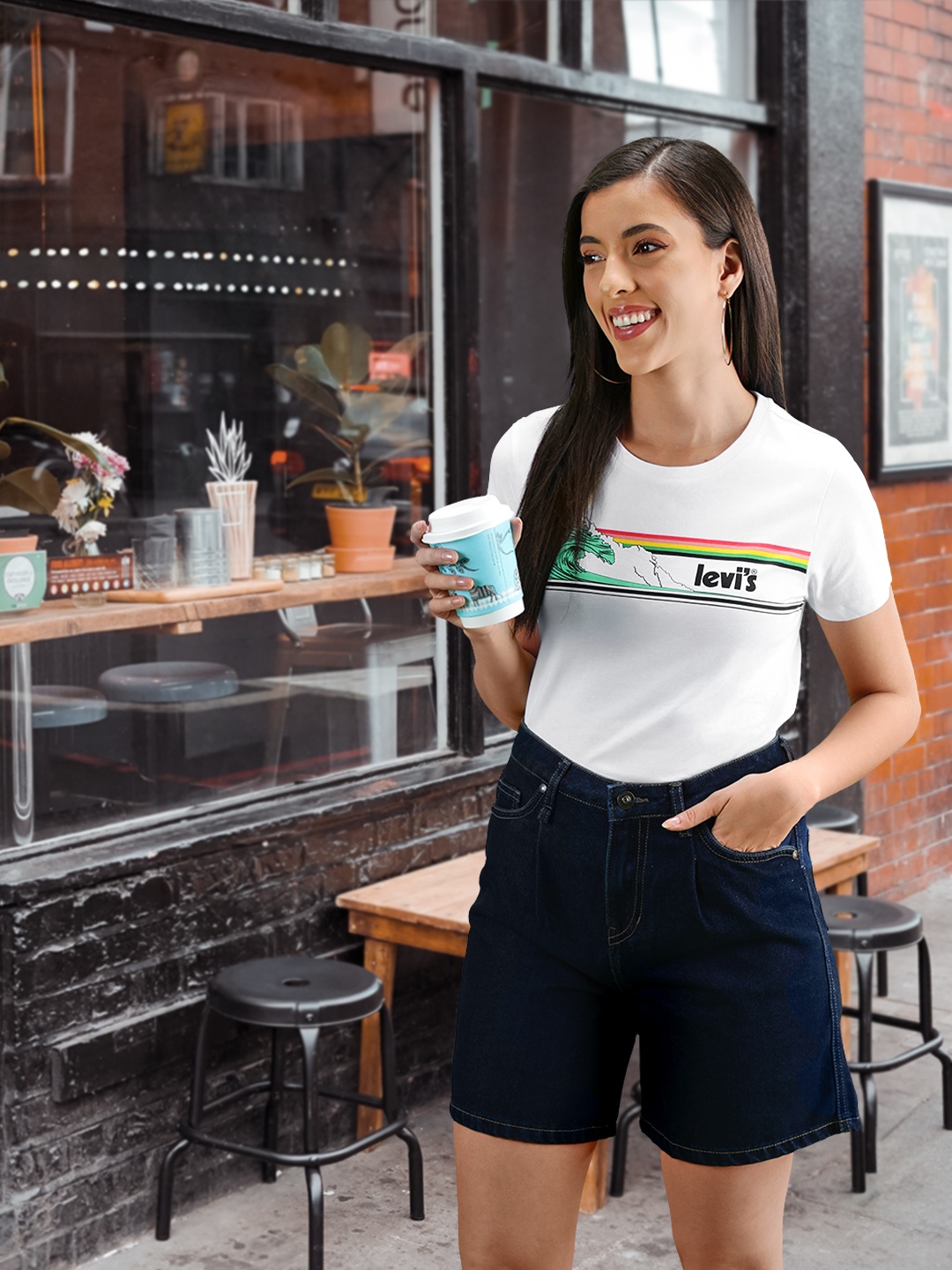 

Levis Women Graphic & Brand Logo Print Knitted Pure Cotton T-shirt, White
