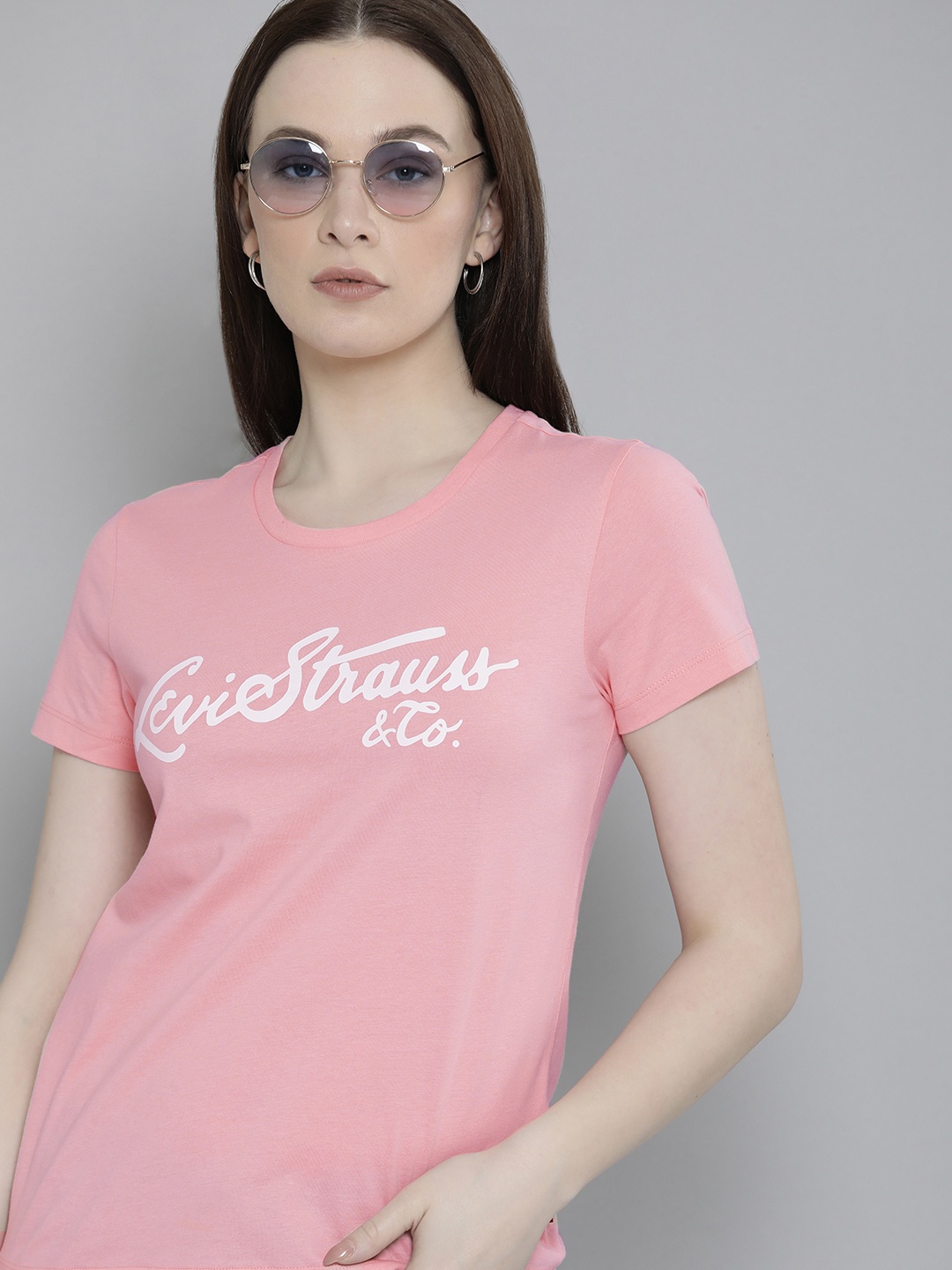 Levis Women Brand Logo Printed Pure Cotton T-shirt, Pink