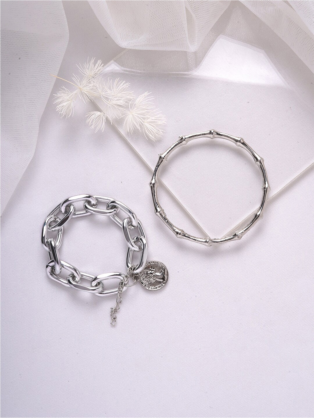 

JOKER & WITCH Women Set of 2 Silver-Plated Wraparound Bracelets