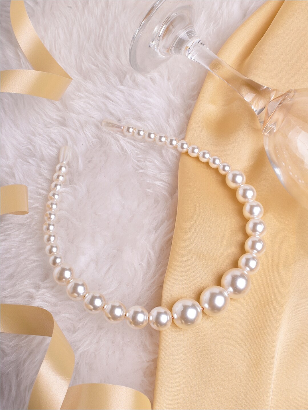 

JOKER & WITCH Women Pearl Hairband, Cream