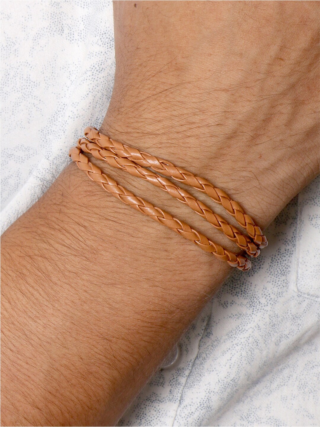 

JOKER & WITCH Men Leather Multistrand Bracelet, Tan