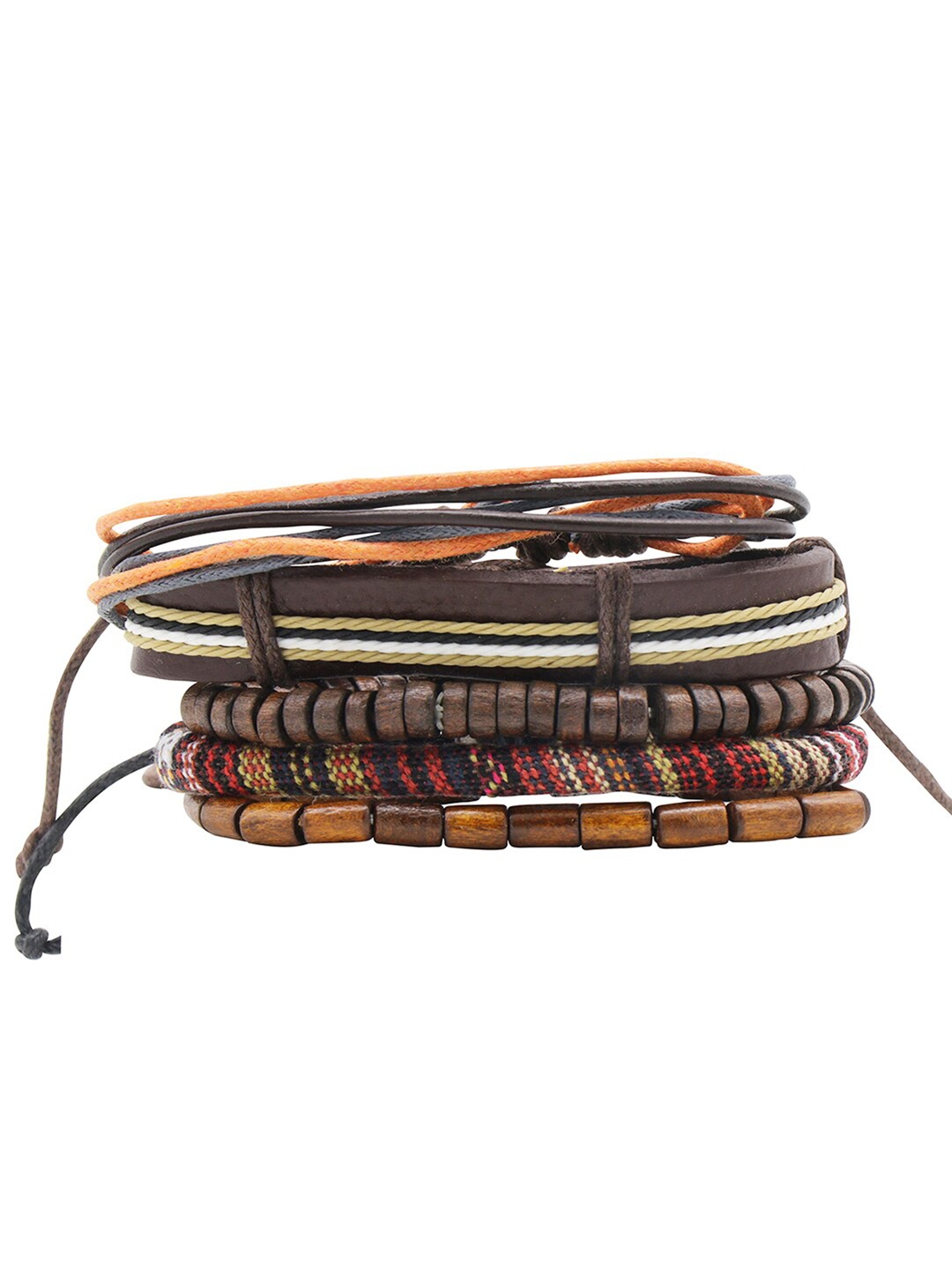

JOKER & WITCH Men Set of 5 Leather Multistrand Bracelets, Brown